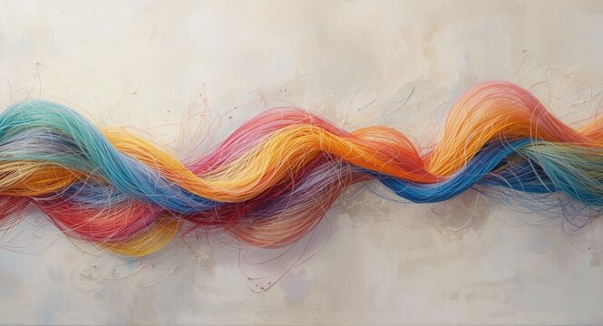 Vivid oil art portraying a spectrum of colorful corn silk threads