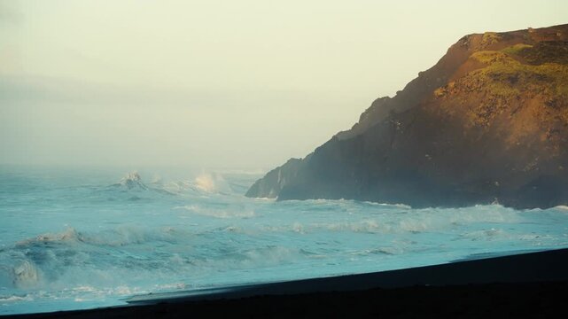 Misty Beach at Sunrise in Slow Motion