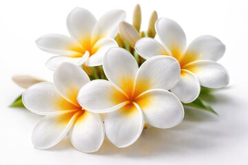 Fototapeta premium Frangipani Flowers Close Up on White Background