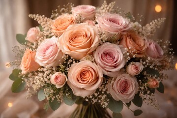 Obraz premium Elegant bouquet of peach and pink roses expressing love and romance