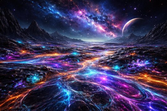 Artificial intelligence created vivid cosmic texture on a distant alien surface