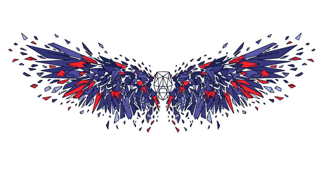 Abstract eagle wings with red blue and white feathers illustration