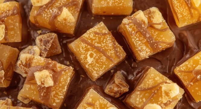 Sweet honeycomb candy pieces covered in smooth chocolate