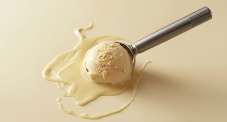 Fototapeta premium Vanilla ice cream scoop dropping on floor with copy space