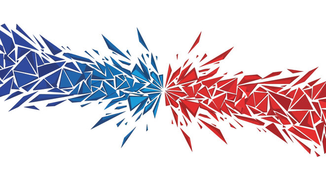 Red and blue abstract geometric explosion graphic design element