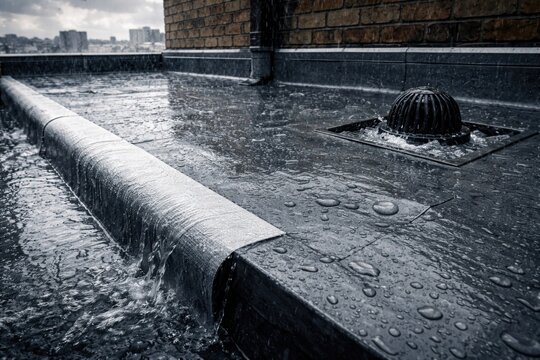 Waterproof elastomeric polymer membrane installed on rooftop preventing rain damage and water pressure