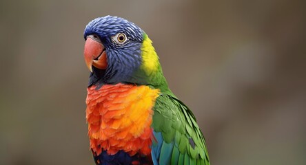 Naklejka premium Colorful parrot perched showing prominent chest feathers