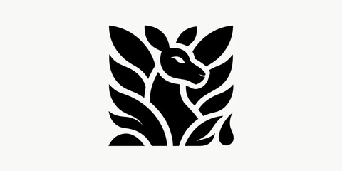 Fototapeta premium Black kangaroo silhouette with leaves nature