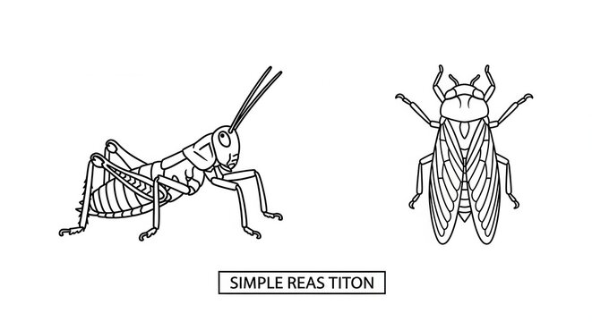 Simple Line Drawings of Grasshopper and Cicada Insects