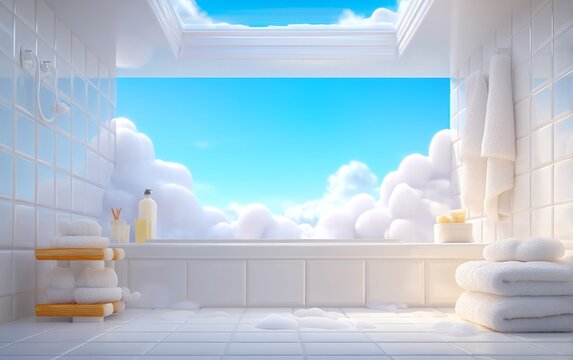 Bright Bathroom Interior with Skylight Allowing Natural Daylight to Shine In