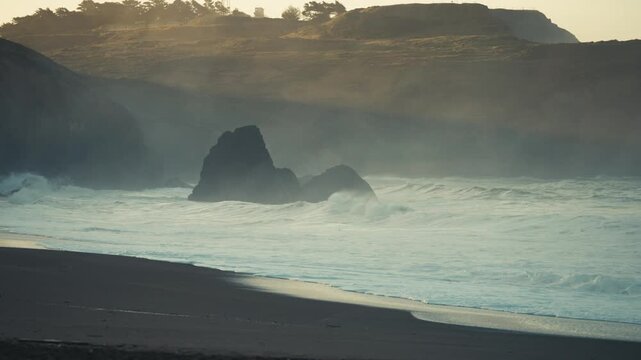 Misty Beach at Sunrise in Slow Motion