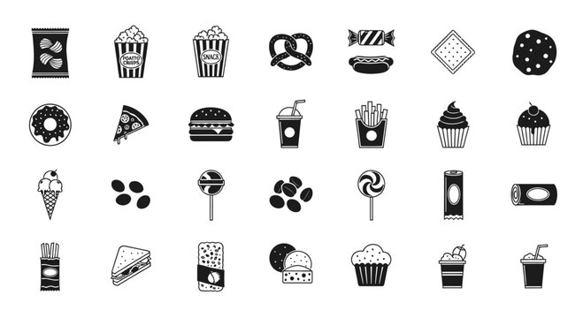 Black and white food icons set.