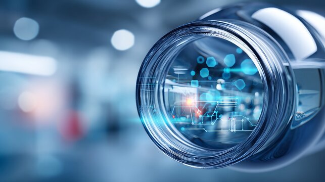 Glass Bottle View with Digital Elements and Distorted Perspective Effect