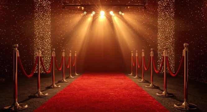 Stylish scarlet carpet with dazzling lights for glamorous celebrity recognition events