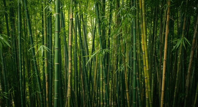 vibrant bamboo grove filled with fresh bamboo shoots and leaves