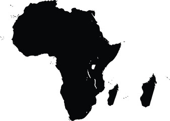 Africa map silhouette, black continent outline, isolated geography vector icon, land mass design, travel and tourism symbol on white background © Mdjoshel 