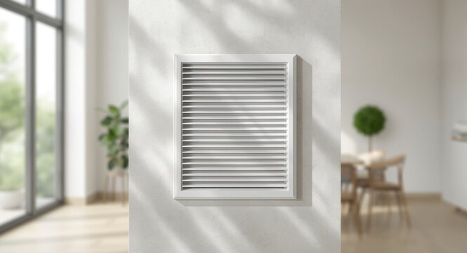 White steel wall mounted ventilation grid designed to remove heat and odors