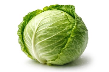 Fototapeta premium Close up detailed shot of fresh cabbage head isolated on white background