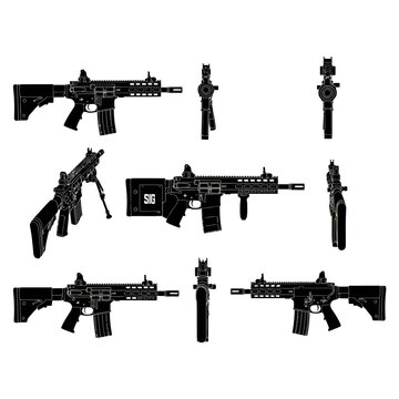Modern Tactical Assault Rifle SIG Style Silhouette Vector Graphics