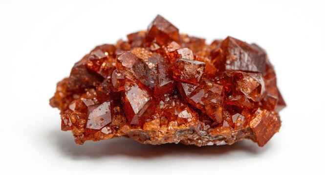 Vanadinite mineral sample photographed in macro on a pure white background