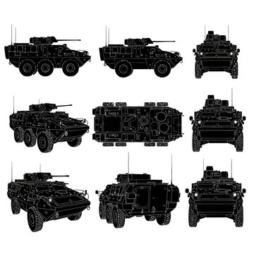 Wheeled Armored Personnel Carrier APC Silhouettes, Tactical Military Vehicle
