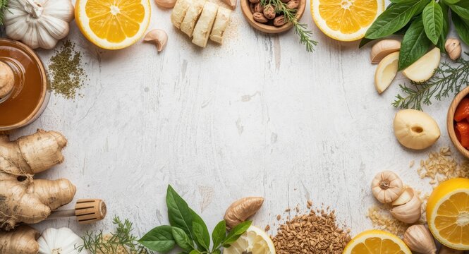 Superfood infused natural immunity boosters containing honey garlic ginger and citrus