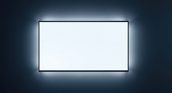 Wall mounted LED television with blank white screen for creative marketing