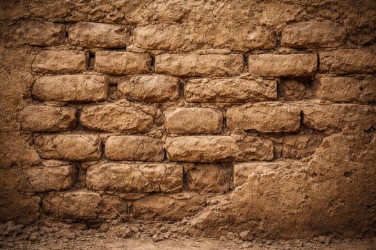 Weathered Adobe Brick Wall Texture &acirc;&euro;&rdquo; Close-Up View, Earthy Tones