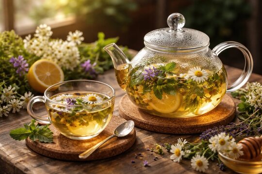 Herbal Tea in Glass Teapot with Fresh Flowers and Lemon &ETH;&frac34;&ETH;&iquest;&ETH;&cedil;&Ntilde;&ETH;&deg;&ETH;&frac12;&ETH;&cedil;&ETH;&micro; &ETH;&frac12;&ETH;&deg; &Ntilde;&bdquo;&ETH;&frac34;&ETH;&frac12;&ETH;&micro; &ETH;&acute;&ETH;&micro;&Ntilde;&euro;&ETH;&micro;&ETH;&sup2;&ETH;&micro;&ETH;&frac12;&Ntilde;&ETH;&ordm;&ETH;&frac34;&ETH;&sup3;&ETH;&frac34; &Ntilde;&ETH;&deg;&ETH;&acute;&ETH;&deg;