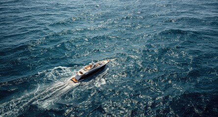 Obraz premium High angle photo of luxury yacht moving over windy open waters