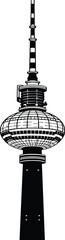 Black and white vector illustration of the Berlin TV Tower landmark Fernsehturm icon isolated on white background for German travel. © Mdjoshel 