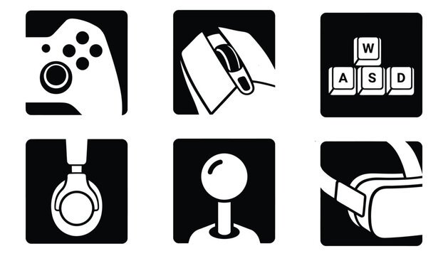 Gaming Peripherals Icon Set in Minimalist Style