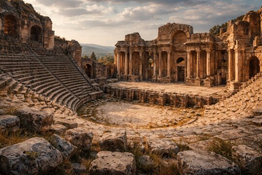 Historic amphitheater ruins with ancient stone architecture