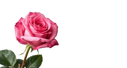Fototapeta premium Single graceful pink rose with natural beauty on a spotless white studio background