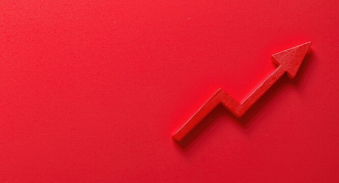 Red abstract background depicting stock market decline with falling arrow