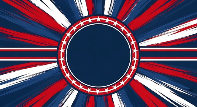 memorial day patriotic background with red white and blue sunburst and star border