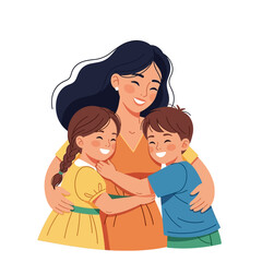 Obraz premium happy family woman hugging children love kids together