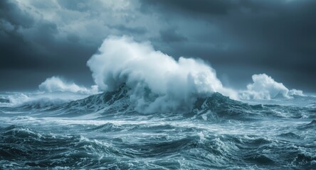 Obraz premium Turbulent sea waves in the middle of a strong ocean storm