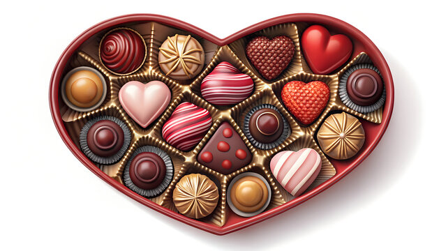 Luxury heart shaped box of assorted chocolate pralines and truffles