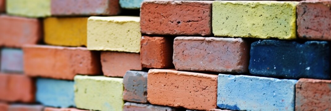 Stack of Colorful Bricks with Rough Texture Background