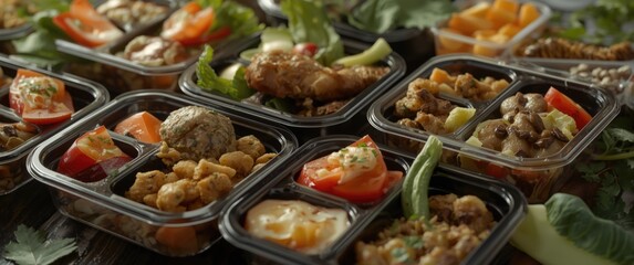 Obraz premium Quick ready to eat healthy meals in plastic containers perfect for busy lifestyles
