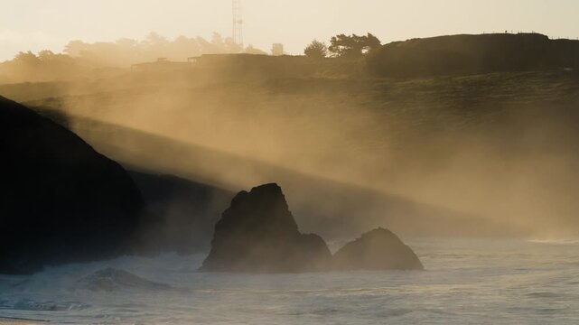 Misty Beach at Sunrise in Slow Motion