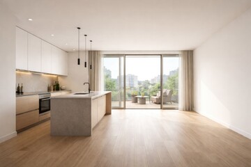 Fototapeta premium Modern Kitchen With Balcony and Ample Natural Light