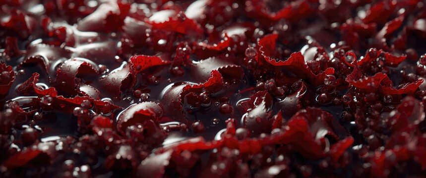 Close-up detail of red algae farmed in water for edible products
