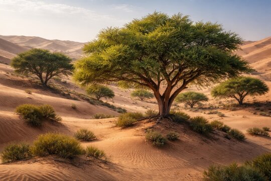 Ghaf Trees Thriving in Desert Landscape Battling Desertification