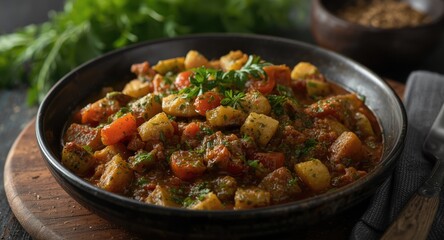 Fototapeta premium Traditional vegetable casserole featuring fragrant Middle Eastern herbs