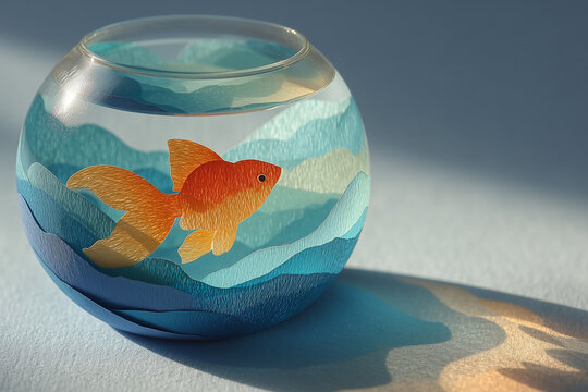 3D paper-cut goldfish for summer cooling theme