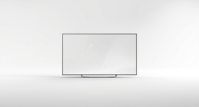 Plain white backdrop with a digital television screen
