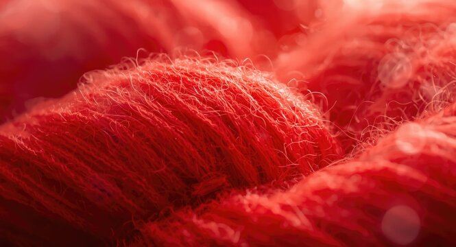 Focused image of regular red fiber knitting detail