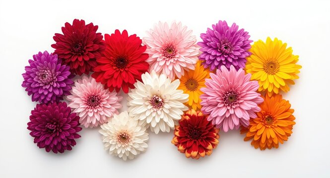 Cluster of colorful Pentas blossoms displayed on a bright white backdrop